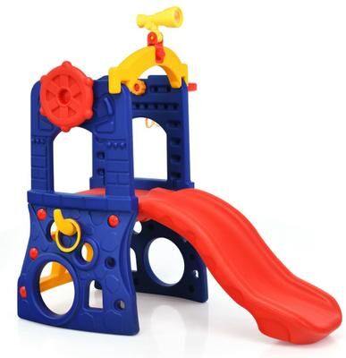 Costway 6-in-1 Freestanding Kids Slide with Basketball Hoop and Ring Toss
