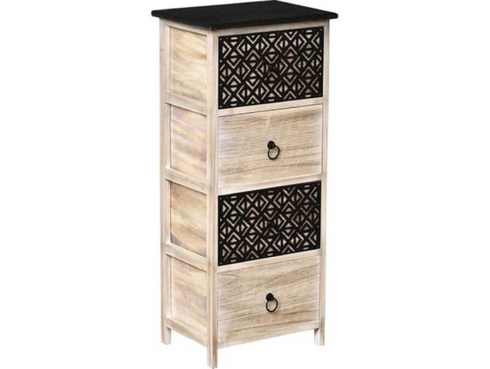 Tendance – MDF/Paulownia-Schrank mit 4 Schubladen und runden Metallgriffen – Natur/Schwarz – Badezimmermöbel aus Holz