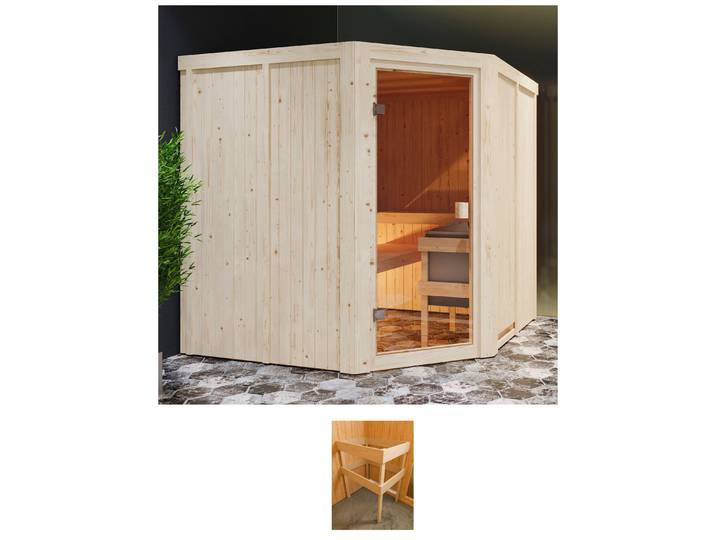 Sauna KARIBU Kotka , beige (natur), (ohne Ofen), Saunen, Sauna