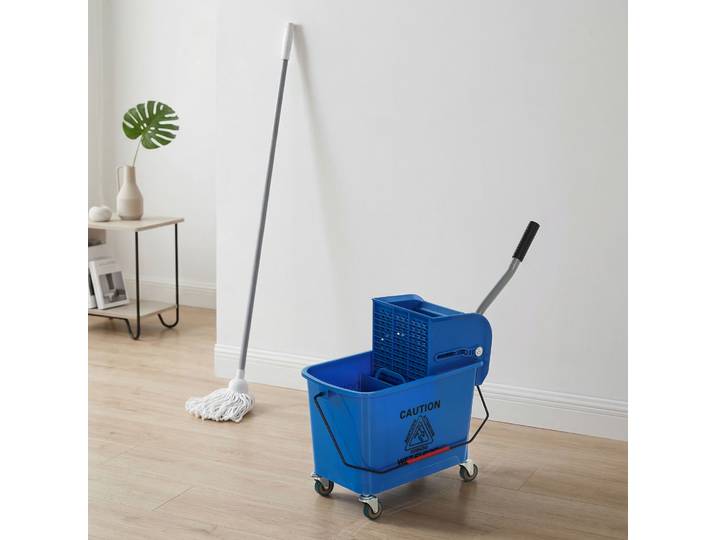HOMCOM Seau Essoreuse 20L avec Roulettes Bleu