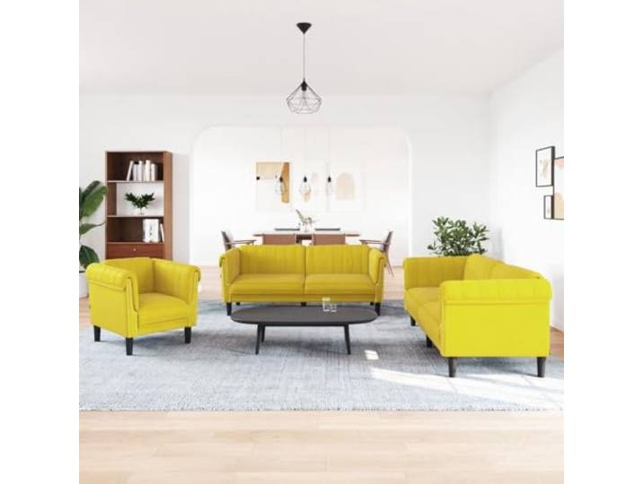 KTHLBRH Sofa-Set aus Samt, 3-teilig, Gelb Morbo Samt, Schaumgummi, Massivholz, 110 kg für Sitz, Wohnzimmer Modern