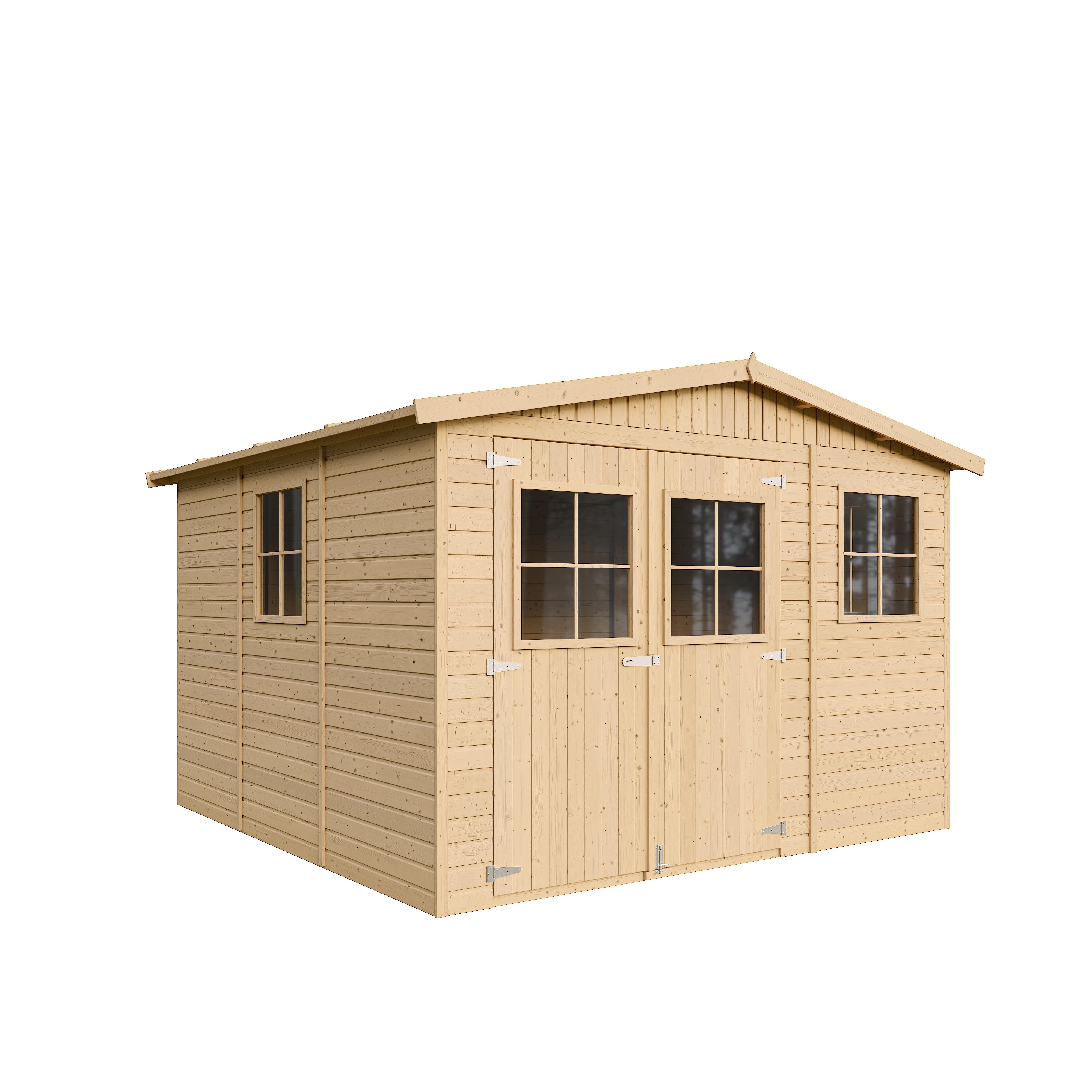 Holz Gartenschuppen - Abstellkammer mit Fenstern - H226x316x324 cm/9 m² Naturholz-Shiplap-Schuppen - Gartenwerkstatt - TIMBELA M335