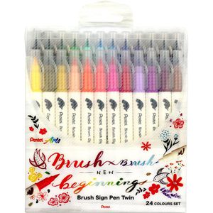 Pentel Brush-Pen SESW30C-24, Brush Sign Pen Twin, farbig sortiert, 2 Pinselspitzen flexibel 24 Stück