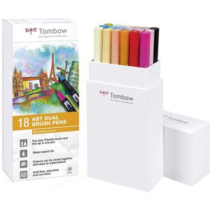 Tombow Brush-Pen ABT-18P-2 ABT Dual Brush Pen, Sekundär, 2 Spitzen 0.8 & 3.3-10 mm, 18 Stück