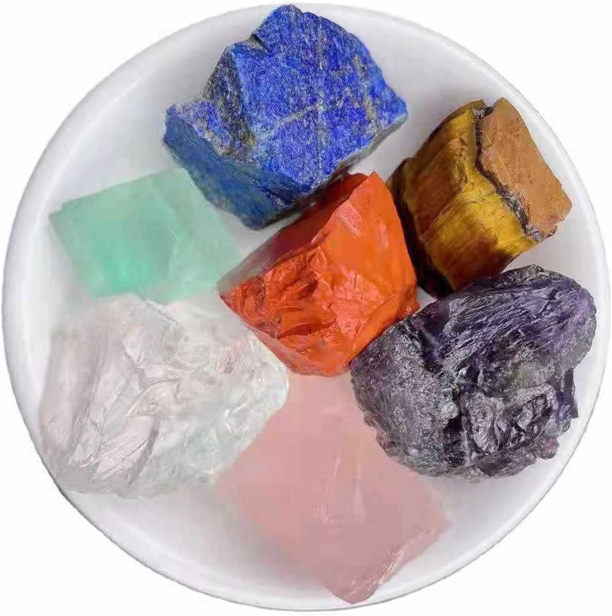 Set van 7 grote onregelmatige natuurlijke kristallen voor spirituele balans, multicolor