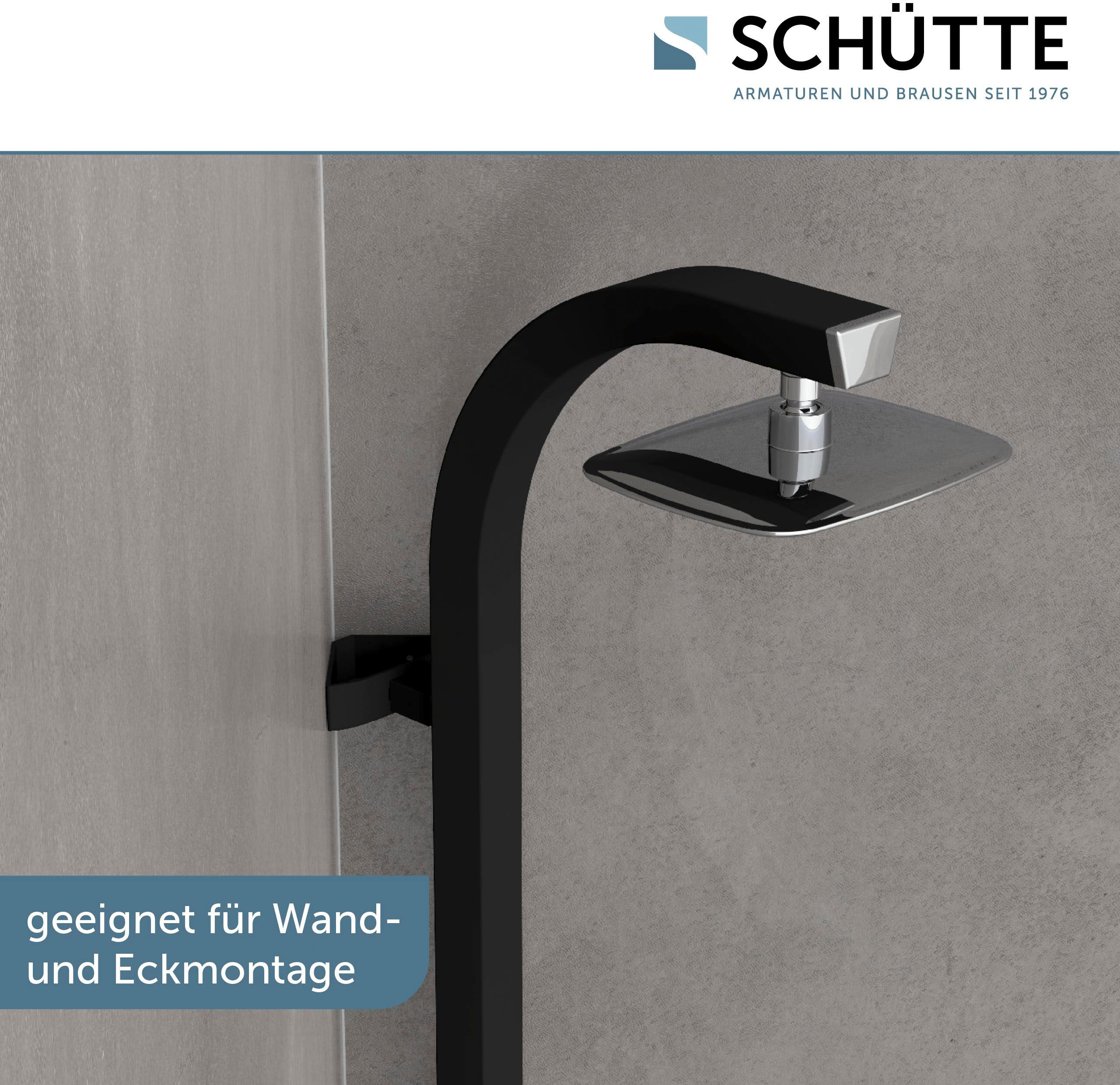 Duschsystem SCHÜTTE "MADAGASKAR", schwarz, H:123cm T:17,5cm, Brausegarnituren, Duschsystem, inkl. Wasserspardichtung, Antikalk, abnehmbare Seifenschale schwarz Einheitsgröße
