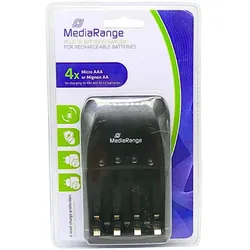 MediaRange Ladegerät Für 4 Micro AAA Oder Mignon AA Wiederaufladbare Batterien MRBAT191
