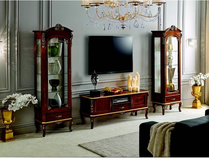 JVmoebel Wohnwand Elegante Holzvitrine im Barockstil mit Glasfront und Stauraum, Made in Europa