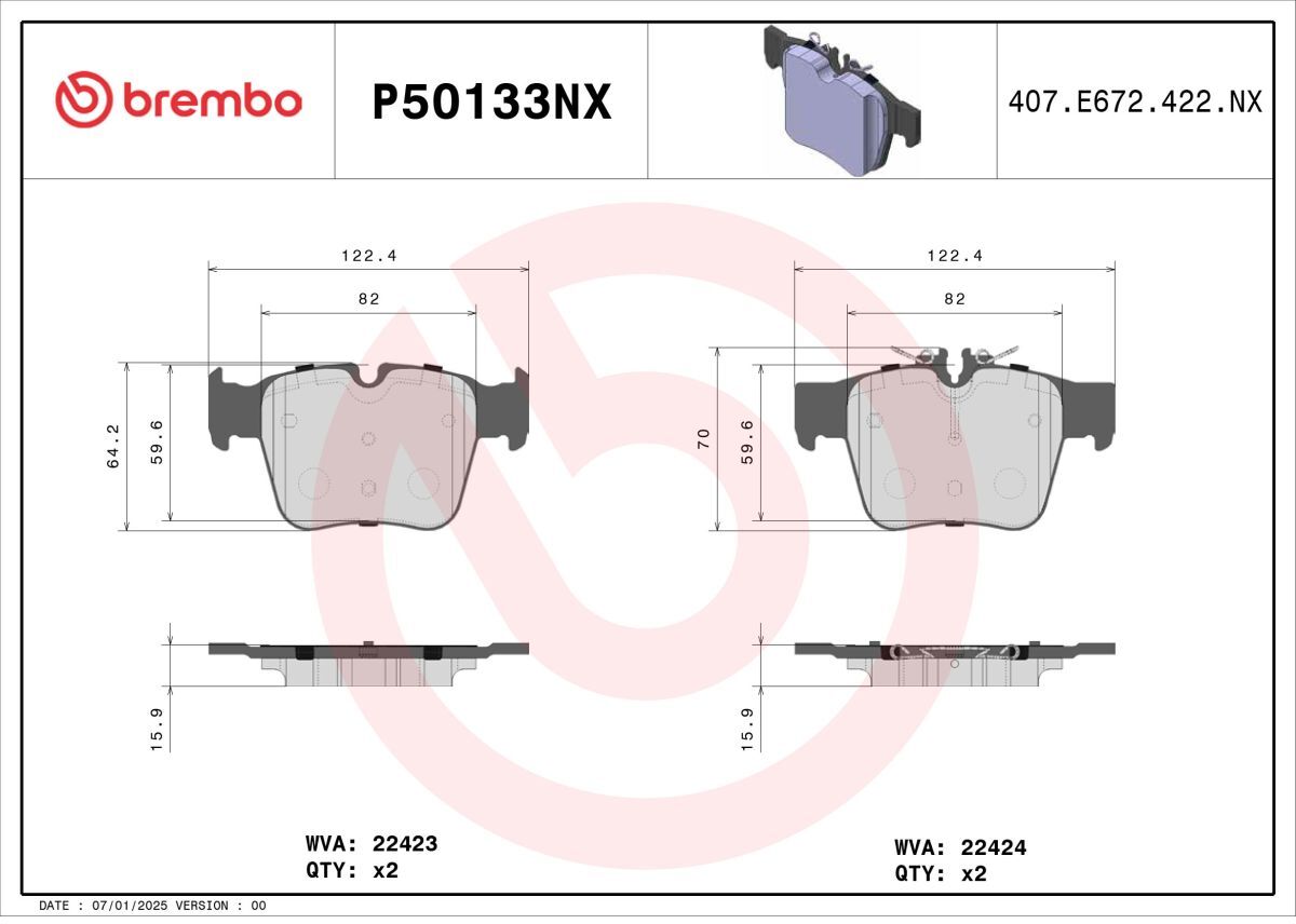 Jogo de pastilhas para travão de disco BREMBO P50133NX
