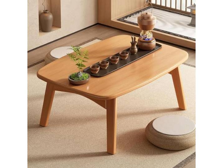 Japanischer Bambus-Bodentisch,Faltbarer Bambus-Couchtisch,Multifunktionale niedrige Tische, Rechteckige Tatami-Teetische,Tragbar,Einfache Lagerung,Original Color-80x40x26cm