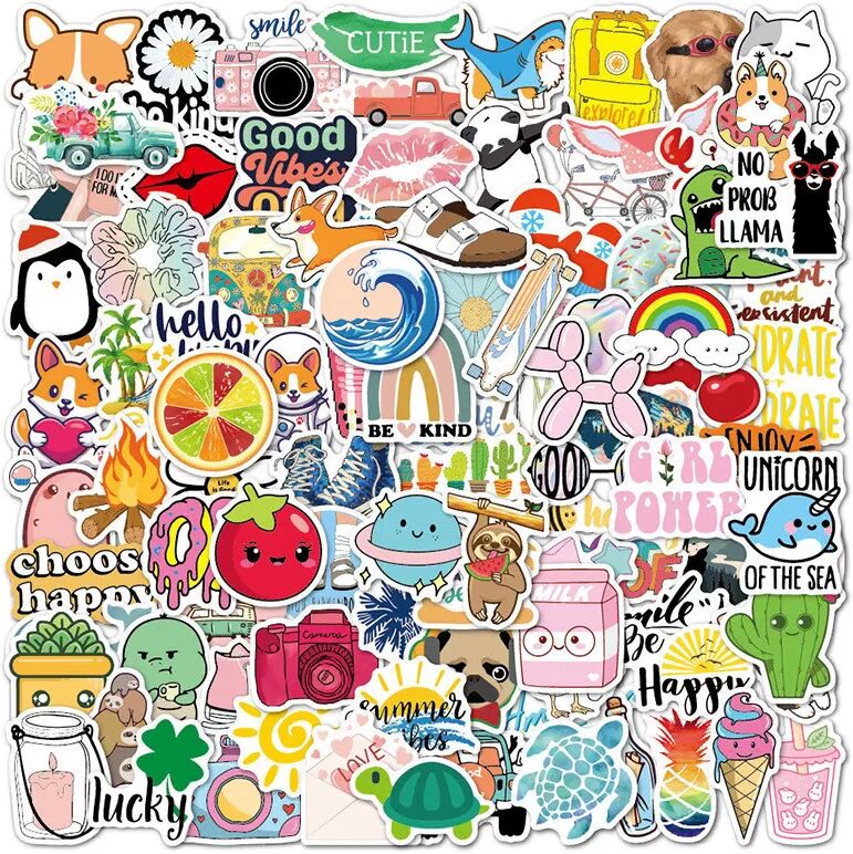INF 100 Autocollants Mignons de Dessins Animés Étanche pour Ordinateur Portable, Bagages et Plus C