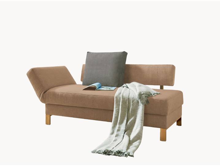 Schlafsofa Lucido - Schnäppchen 2092-06268 - Kopfteil links, Naturlatex-Polsterung - Buche, geölt - Glen - Korpus dunkelbeige, Kissen grau