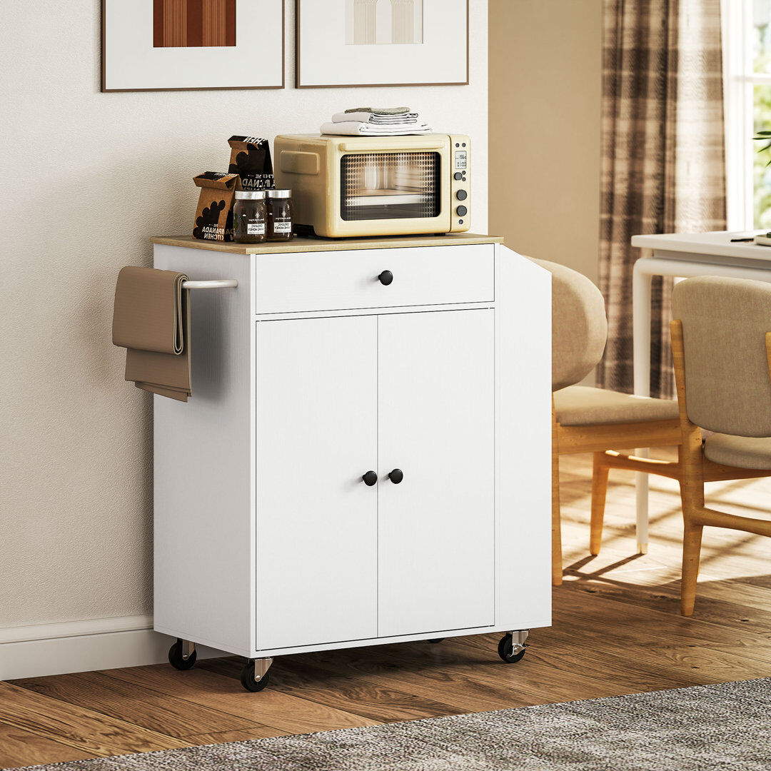 17 Stories HOMCOM Kitchen Island with 3-Tier Spice Rack, Kitchen Cart with Towel Rack Black 86.5cm H X 82cm W X 38cm D