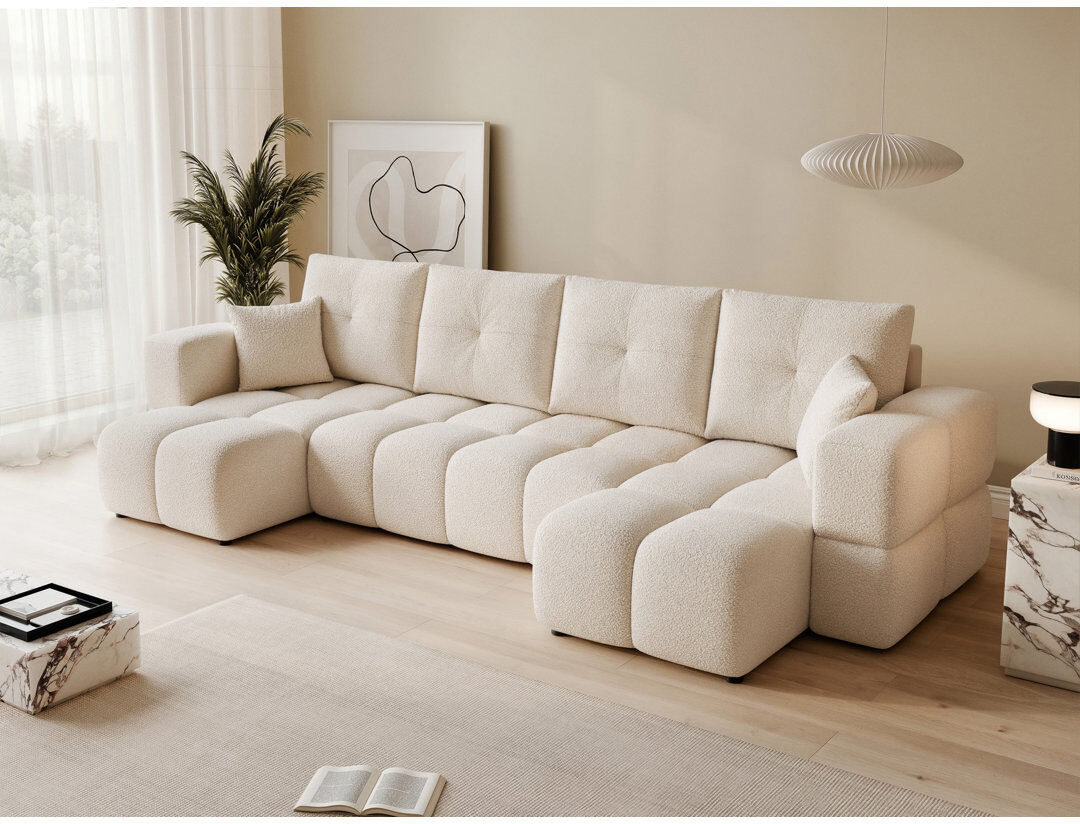 17 Stories 6 Seater Sofa Bed Cream 85cm H X 318cm W X 148cm D