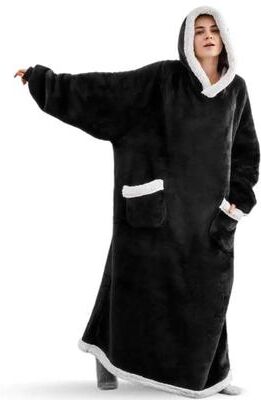 Inspired Living Oversized Hoodie Blanket With Sleeves Super Long Hooded Fleece TV Blanket For Cozy Winter Lounging red m(us 6)