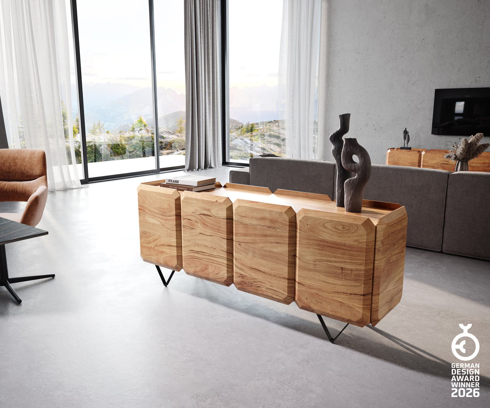 DELIFE Sideboard Kiano van Acaciahout en Metaal, Bruin en Zwart, 175 cm
