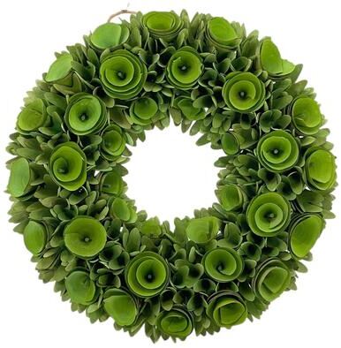 Galt International "18"" Green Round Woodchip Rose Wreath"