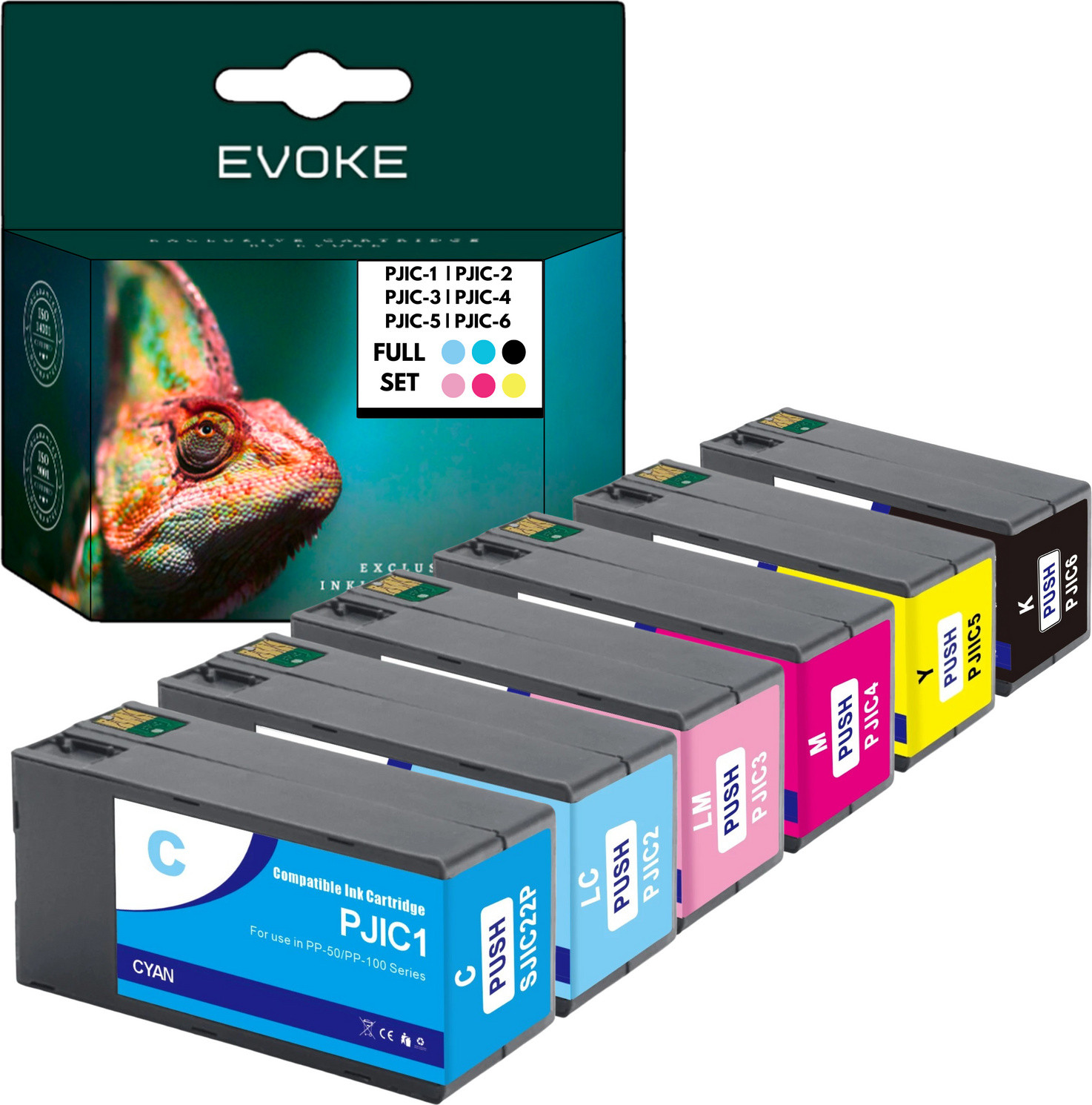 Set van 6 inktpatronen voor Epson PJIC1 PJIC2 PJIC3 PJIC4 PJIC5 PJIC6 van Evoke
