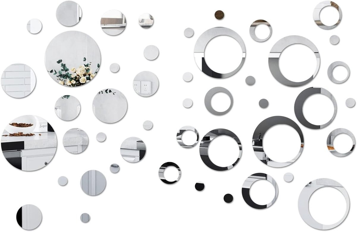 50 Stuks Ronde Spiegel Wandstickers - Zelfklevende Acryl Decoratieve Spiegels voor Interieurdecoratie