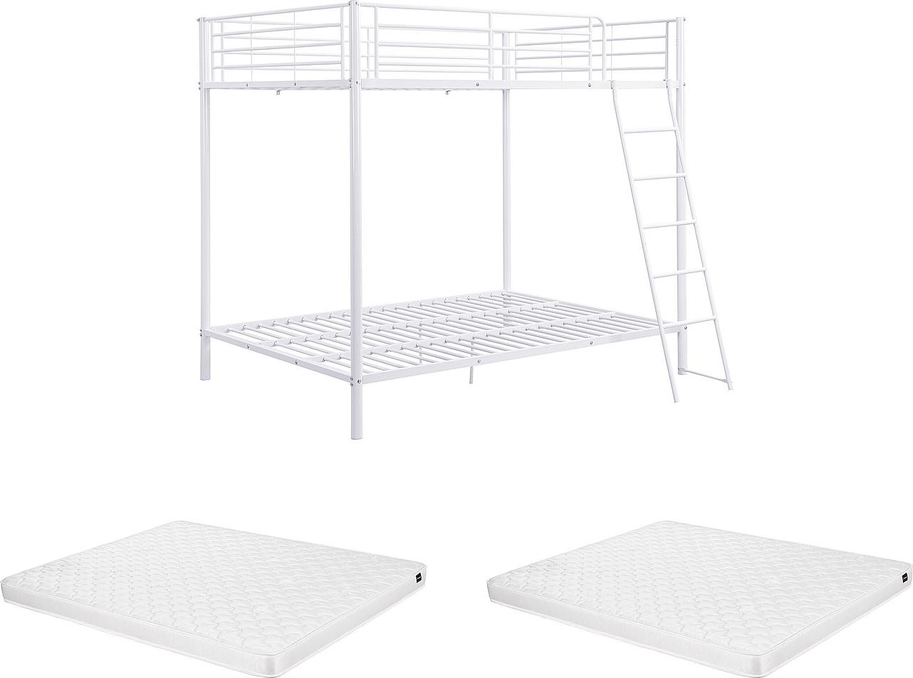 Etagenbett + Matratze - 2 x 140 x 190 cm - Metall - Weiß - GEMINI II
