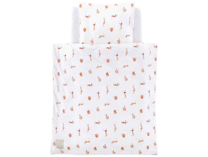 Träumeland Babybettwäsche Cats \u0026 Dogs, Orange, Weiß, Tier, 80x80 cm, pflegeleicht, atmungsaktiv, hautfreundlich, schadstoffgeprüft, weiche und anschmiegsame Oberfläche, Schlafen, Babybettausstattung, Babybettwäsche