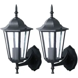 Wandleuchte Wandlampe Laterne Außenleuchte Terrassenleuchte Hauswand, IP44, schwarz Glas klar Antik, 1x E27 Fassung, BxHxT 17x36x20,8cm, 2er Set