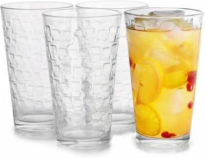 Gibson Home Great Foundations 4pc 16oz Square Embossed Glass Tumbler