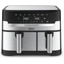 Tefal Dual Easy Fry & Grill EY905D Doppel-Heissluftfritteuse, 8,3 l, freistehend, 2700 W, Edelstahl, Fritteuse, Silber