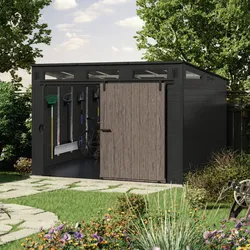 Suncast Kunststoff-Gerätehaus Modernist mit Schiebetür – stahlverstärkt (Woodland)