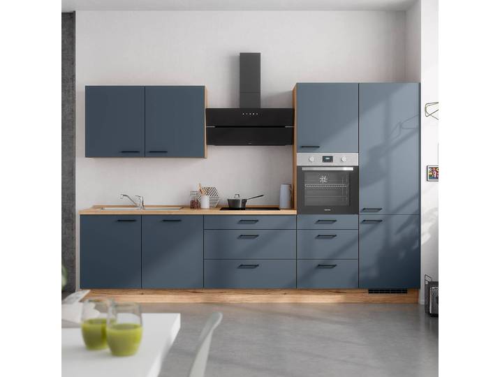 Küchenzeile High-Line Easytouch Kombi D 330cm Ausrichtung rechts Blau/Dunkelblau ohne Elektrogeräte