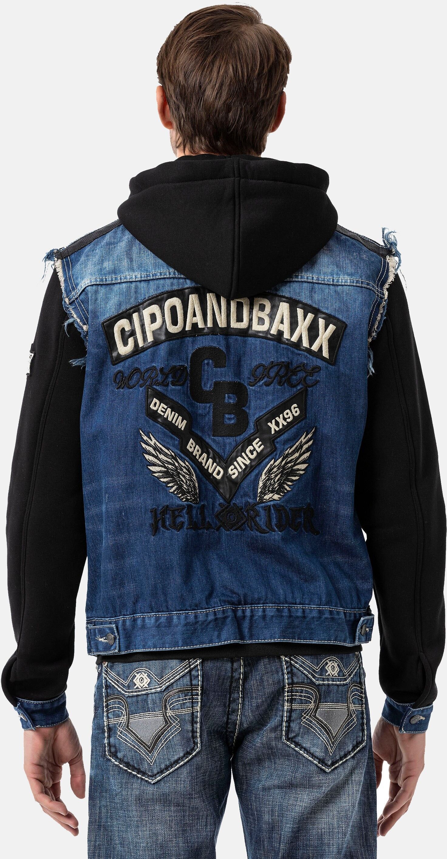 Jeansjacke CIPO & BAXX "Cipo & Baxx Jacke CJ307", Herren, Gr. L, blau, Obermaterial: 100% Baumwolle CO. Futter: 100% Baumwolle CO. 100% Baumwolle CO., uni, slim fit, Jacken Jeansjacke, Abgerundet mit metallischen Details