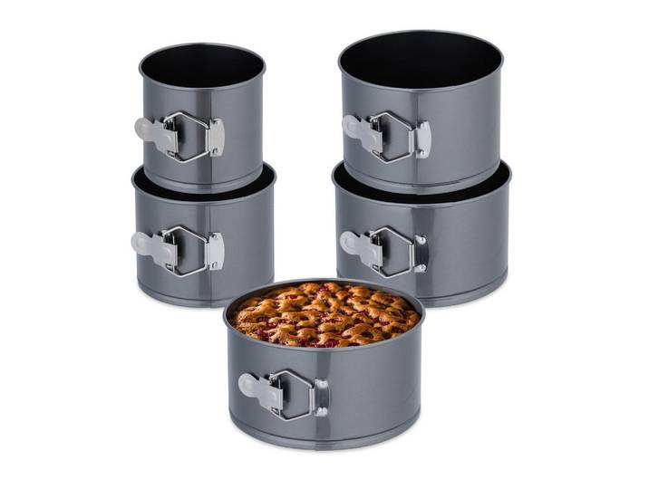 Relaxdays Springformen Anthrazit 5er-Set Antihaft 20 cm, Metall, Rund, 20x11x20 cm, antihaftbeschichtet, Backen & Backzubehör, Backformen, Springformen