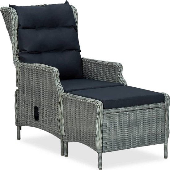 vidaXL Gartenstuhl verstellbar mit Ottomane Poly Rattan hellgrau