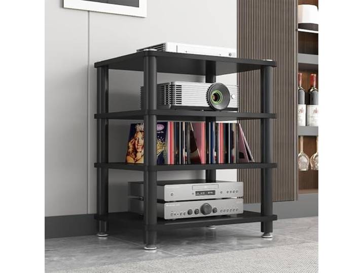 ZYXQQJ 1/2/3/4-lagiger HiFi-Audioschrank Audio Rack HiFi Regal Medienständer Aus Edelstahl Mit Füßen Stereo Komponenten-Rack(Black,4 Tier/60x40x70cm)