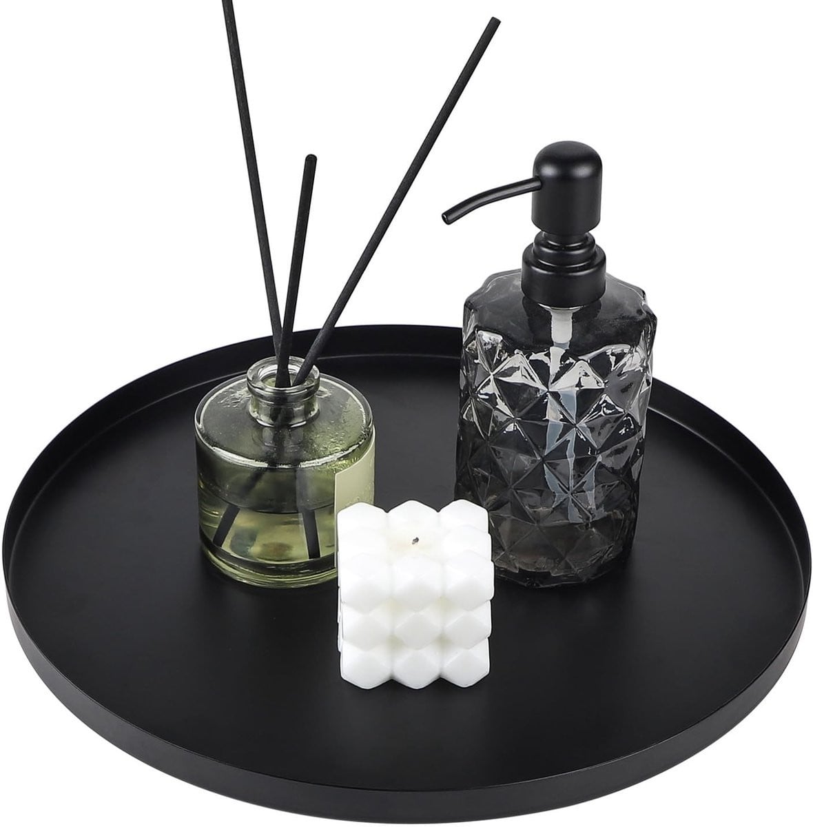 Dailygoods EXLECO Ronde decoratie dienblad zwart - Roestvrijstalen serveerschaal en organizer