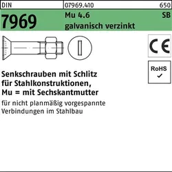 Senkschraube DIN 7969 Schlitz/Mutter M16x 45 4.6 galv.verz. 50Stück