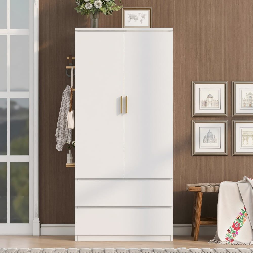 MODFU Armario con panel perforado, 2 cajones, 70x50x170 cm blanco