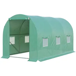 MODFU Foliengewächshaus Rundbogen 395x195x190 cm mit Tür und 6 Netzfenstern, transparente Folie, stabile Stahlrohre, Grün für Pflanzenzucht