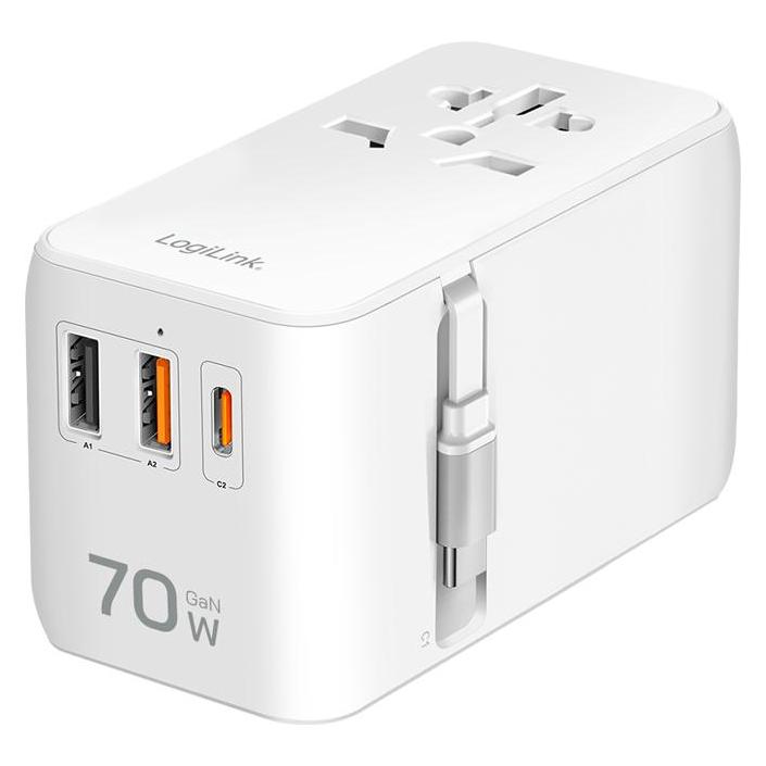 LogiLink Universal-Reisenetzteil, 70 W (PD), 4x-Anschlüsse+Kabel, feuerfest, weiss (PA0357)