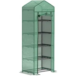 MODFU Foliengewächshaus 69x49x193 cm mit Rolltür und 5 Ebenen Grün, kompakt für Balkon und Garten, Stahlgestell mit transparenter Schutzhülle