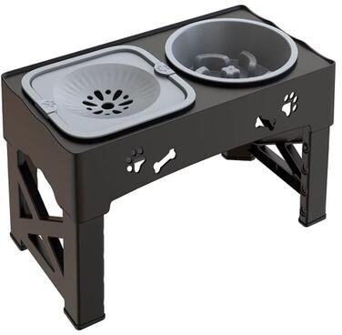 Inspired Finds 3 in 1 Adjustable Pet Feeder With Double Bowls, Slow Feeder Design, And Foldable Stand black Grey