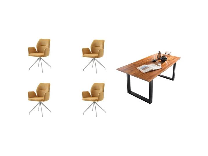 Essgruppe Eats cognac Akazie/Strukturstoff B 180 T 90 cm 4 - Essgruppe