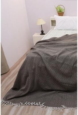 Fabdivine Handmade Check Lines Block-Printed Throw Blanket - Handwoven Cotton with Unique Fringe Knots 90x54