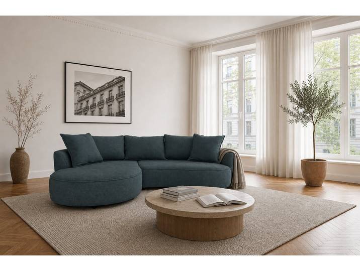 foamnova Ecksofa Mantua, 3-Sitzer mit Recamiere, organische Form, Breite 260 cm, Organische, fließende Form, echt bezogener Rücken