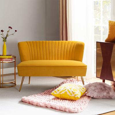 HULALA HOME Monica Modern Velvet Curved Tufted Back Loveseat with Metal Tapered Legs