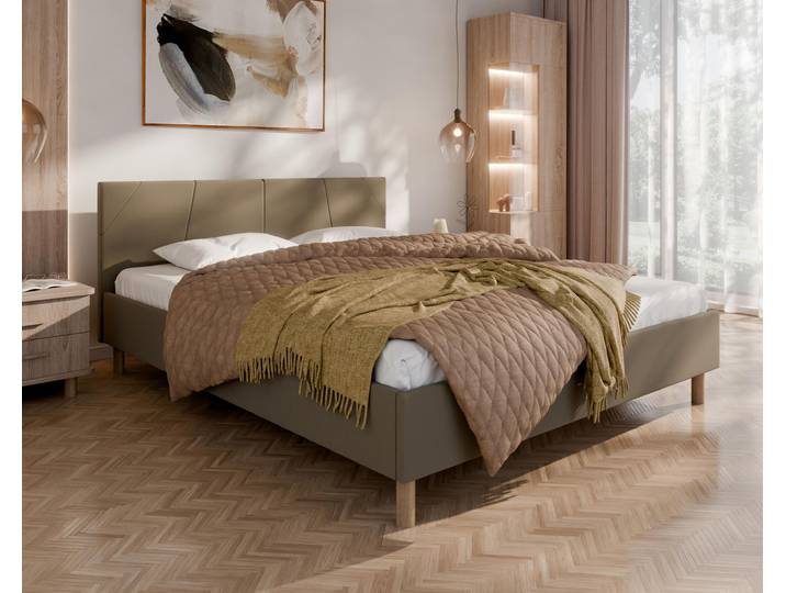 ALMORE Polsterbett – minimalistisches Design, Holzbett auf Füßen Taschenfederkern, Kokos