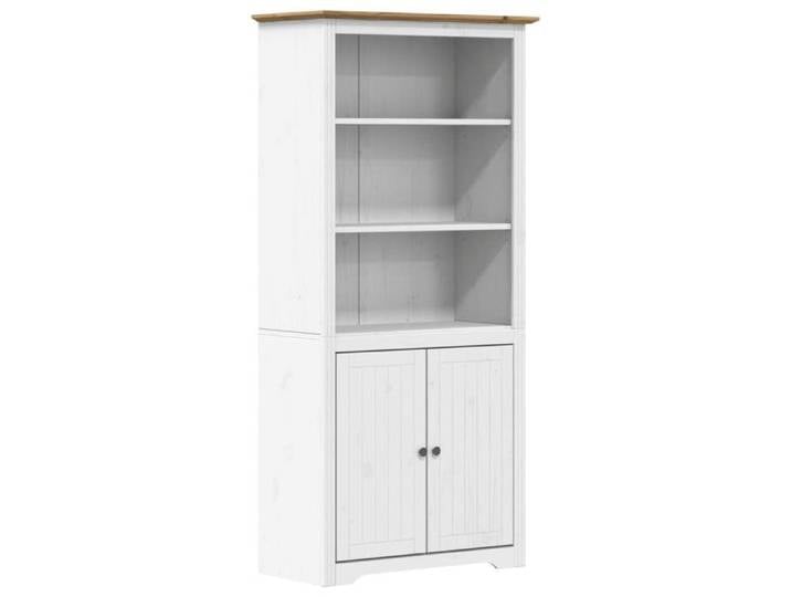 Bibliothèque BODO and pin - SARFAY - Blanc - Bois massif - 82x40x173 cm - 2 portes - 3 étagères - 2 compartiments&84933