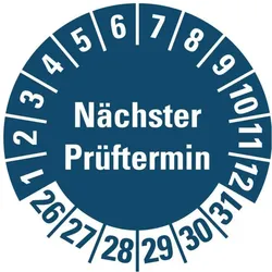 Hein, Sicherheitskennzeichnung, 185780 Prüfplakette NP 26-31,bl,PF,Ø30mm,500/RO