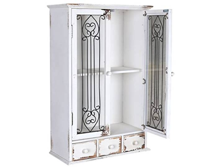 unbekannt Shabby Chic Wandschrank „Villa Mila“ – Französischer Landhausstil mit Glastüren & Schubladen Hängevitrine Shabby Chic Hängeschrank mxa076 Palazzo Exclusiv