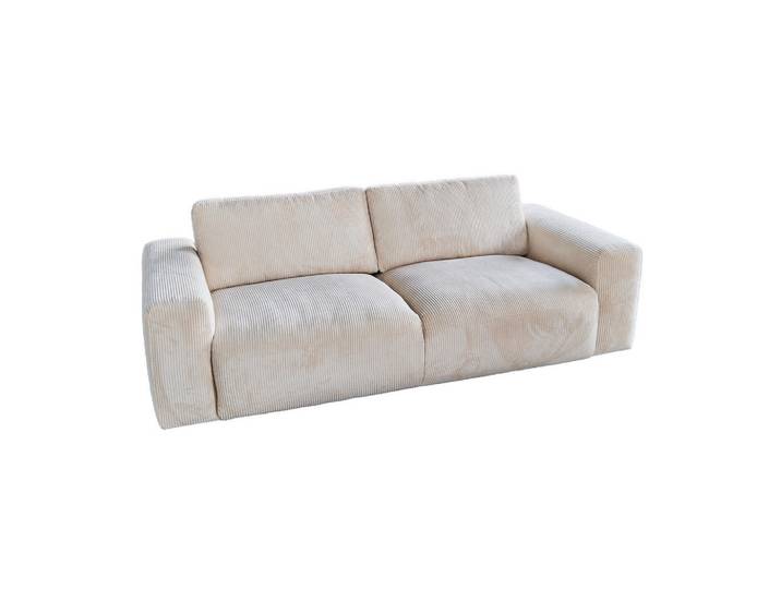 Kawola Sofa Bodhi Cremeweiß Cord, Kunststoff, Echtholz, Füllung: Schaumstoff, 242x80x110 cm, Wohnzimmer, Sofas & Couches, Sofas